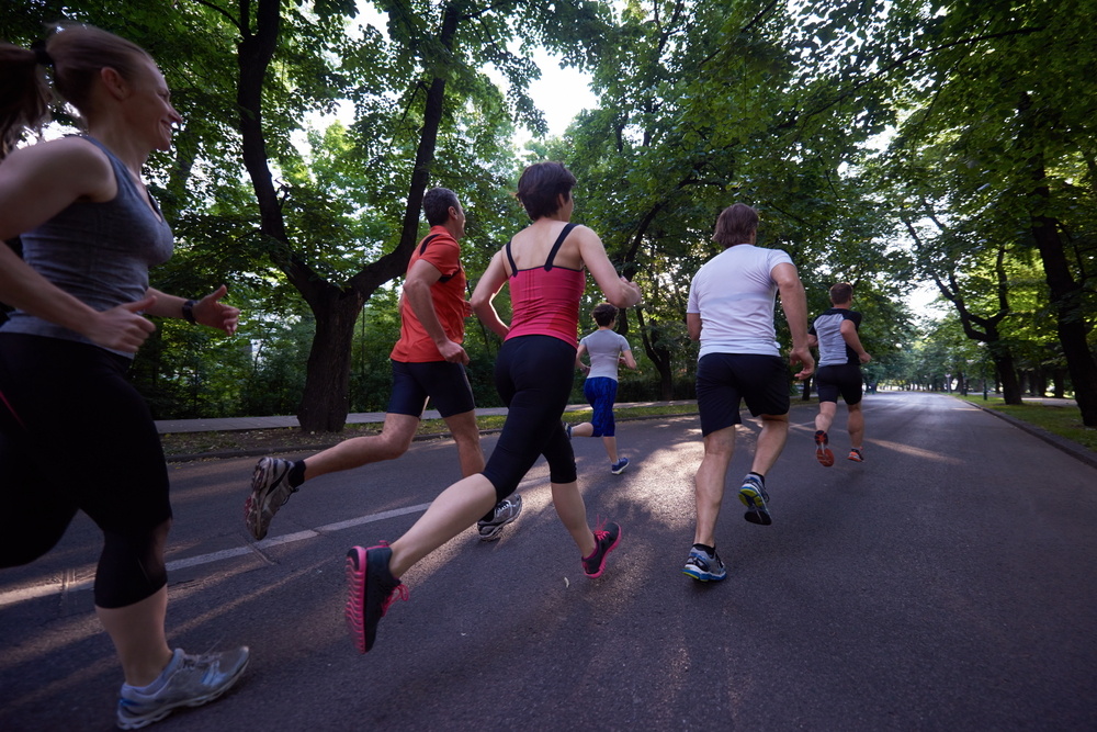 people group jogging, runners team on morning  training